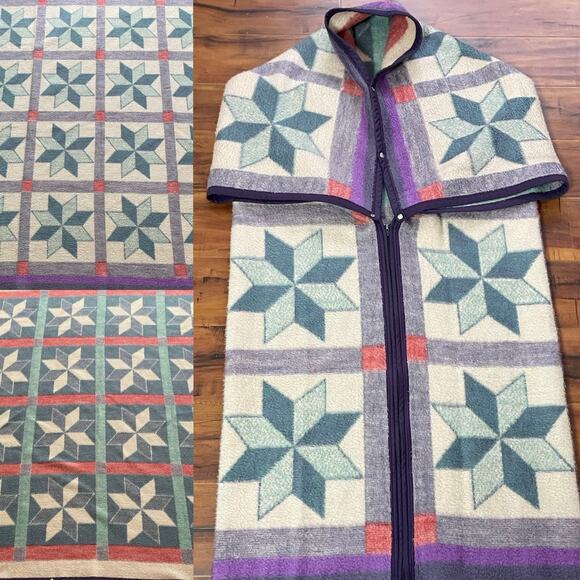 Biederlack Cuddle Wrap Stadium Blanket New England Star Block Print Zip Snap USA - Picture 1 of 11